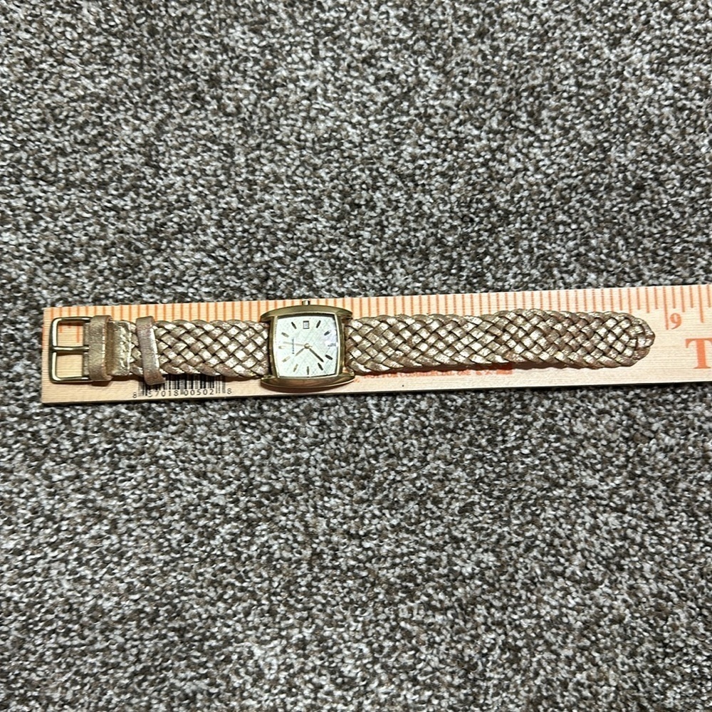 Vintage Fossil watch stainless steel gold color braided band date and time Y2K - Picture 6 of 10